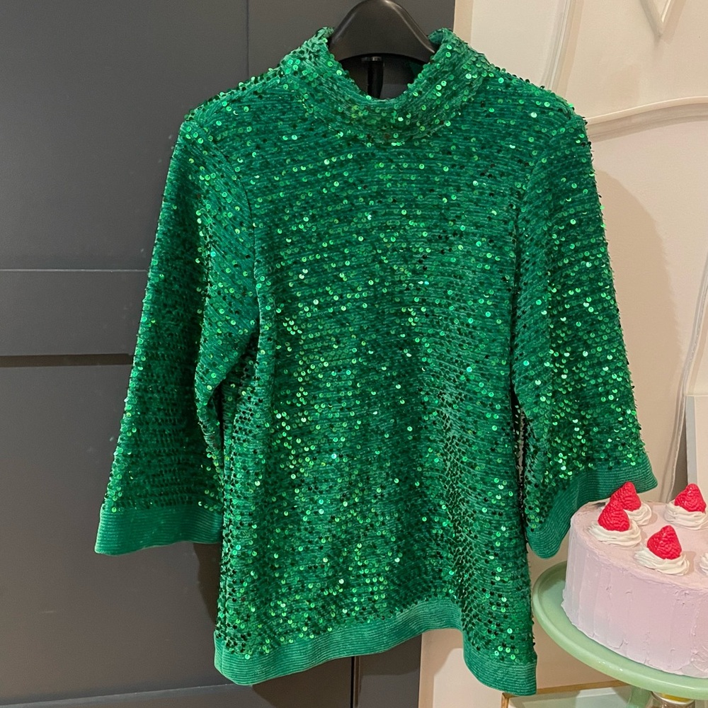 Zara sequin green top Kelly velvet sweater